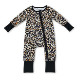 Long sleeves leopard bat moon baby Halloween zipper romper