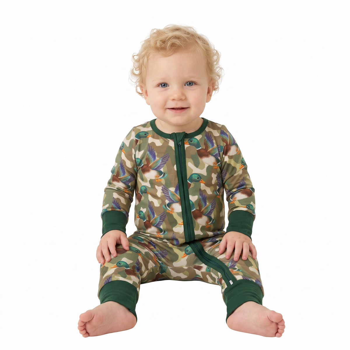 Long sleeves camo duck baby boy zipper romper