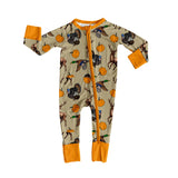 Duck deer turkey pumpkin baby boy fall zipper romper