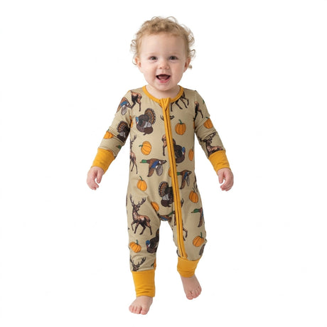 Duck deer turkey pumpkin baby boy fall zipper romper