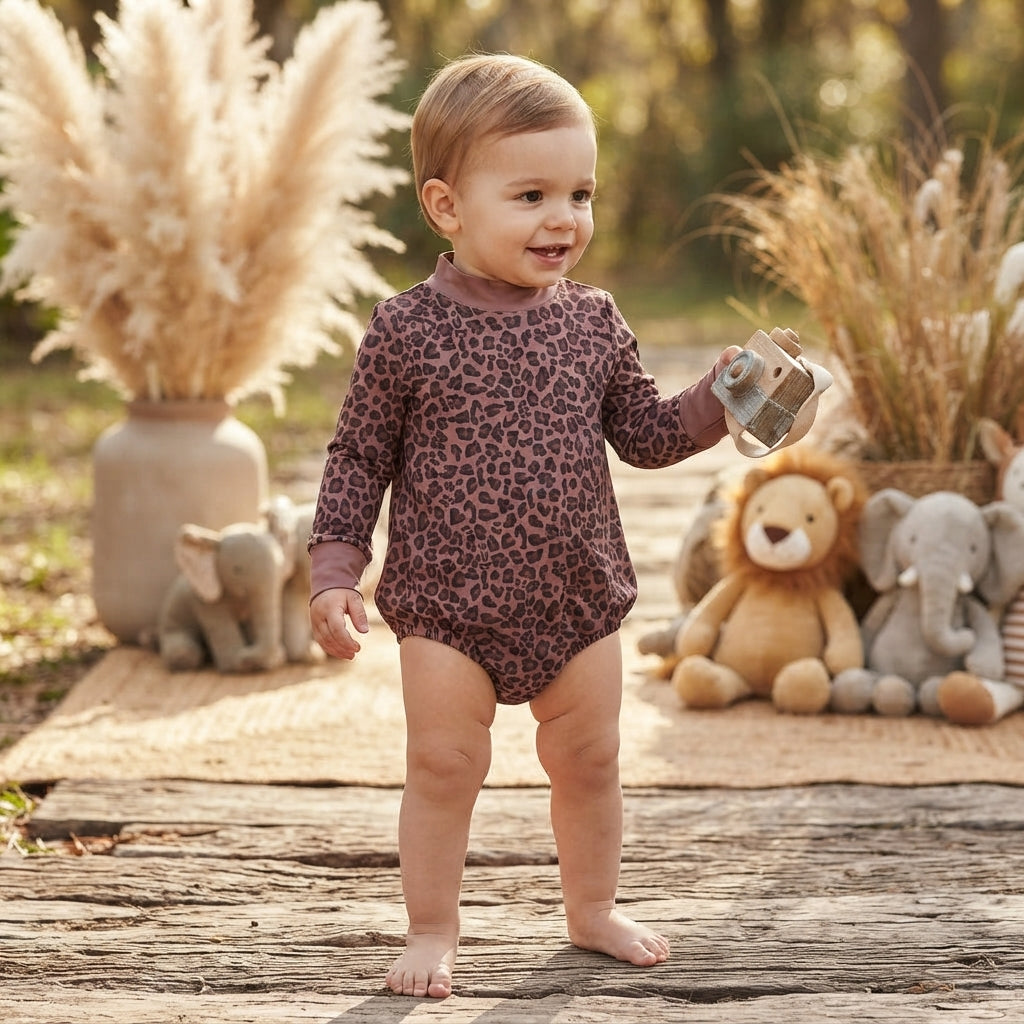 Long sleeves leopard baby girls fall romper