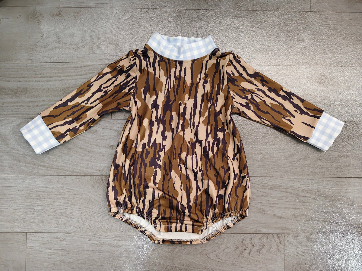 Light blue plaid olive camo long sleeves baby kids romper