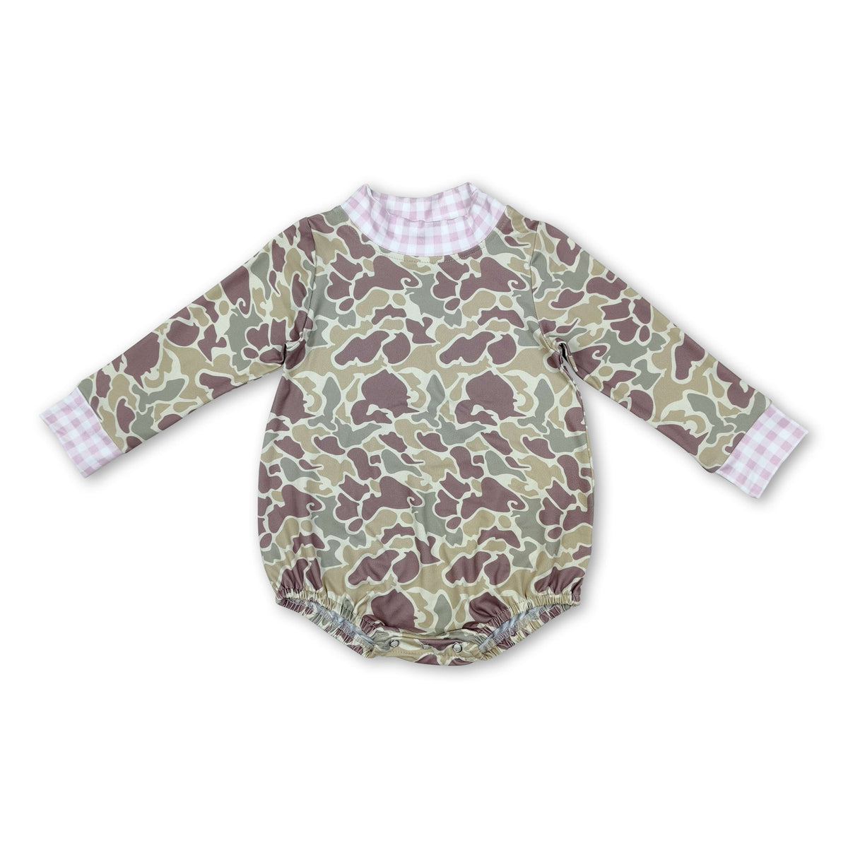 Pink plaid camo long sleeves baby girls romper