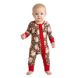 Long sleeves leopard santa baby Christmas zipper romper