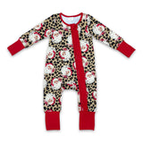 Long sleeves leopard santa baby Christmas zipper romper
