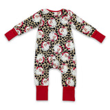 Long sleeves leopard santa baby Christmas zipper romper