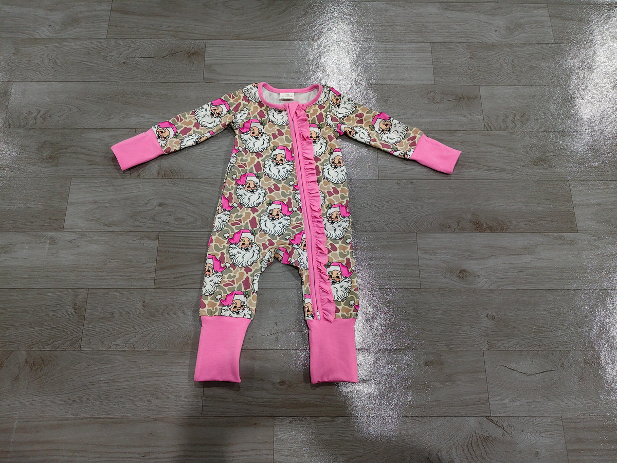 Long sleeves camo santa baby Christmas zipper romper