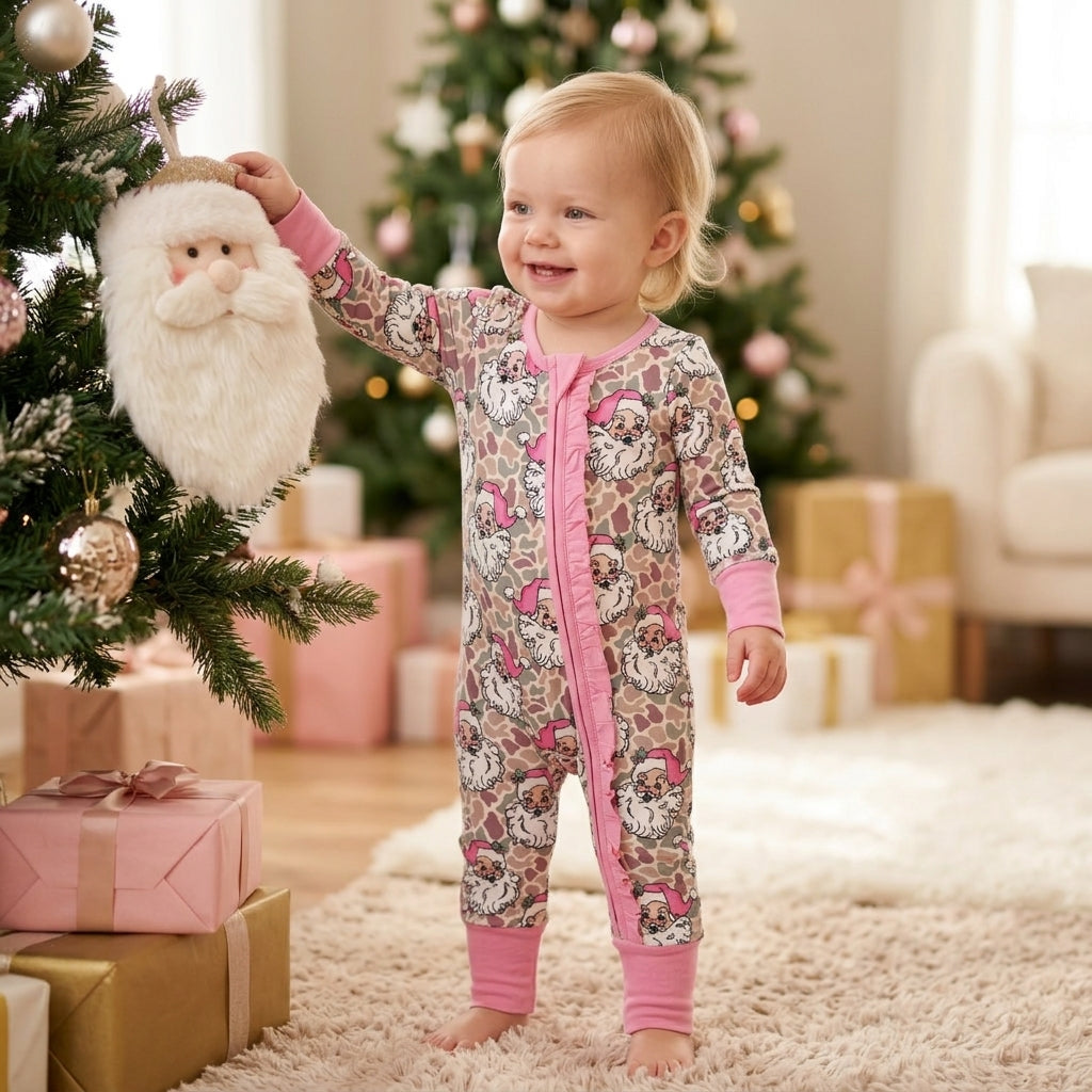 Long sleeves camo santa baby Christmas zipper romper