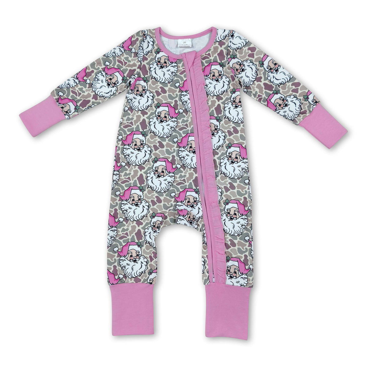 Long sleeves camo santa baby Christmas zipper romper