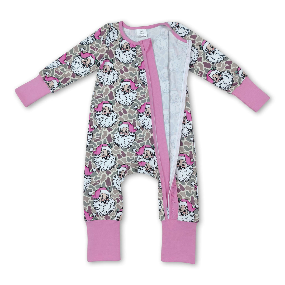 Long sleeves camo santa baby Christmas zipper romper