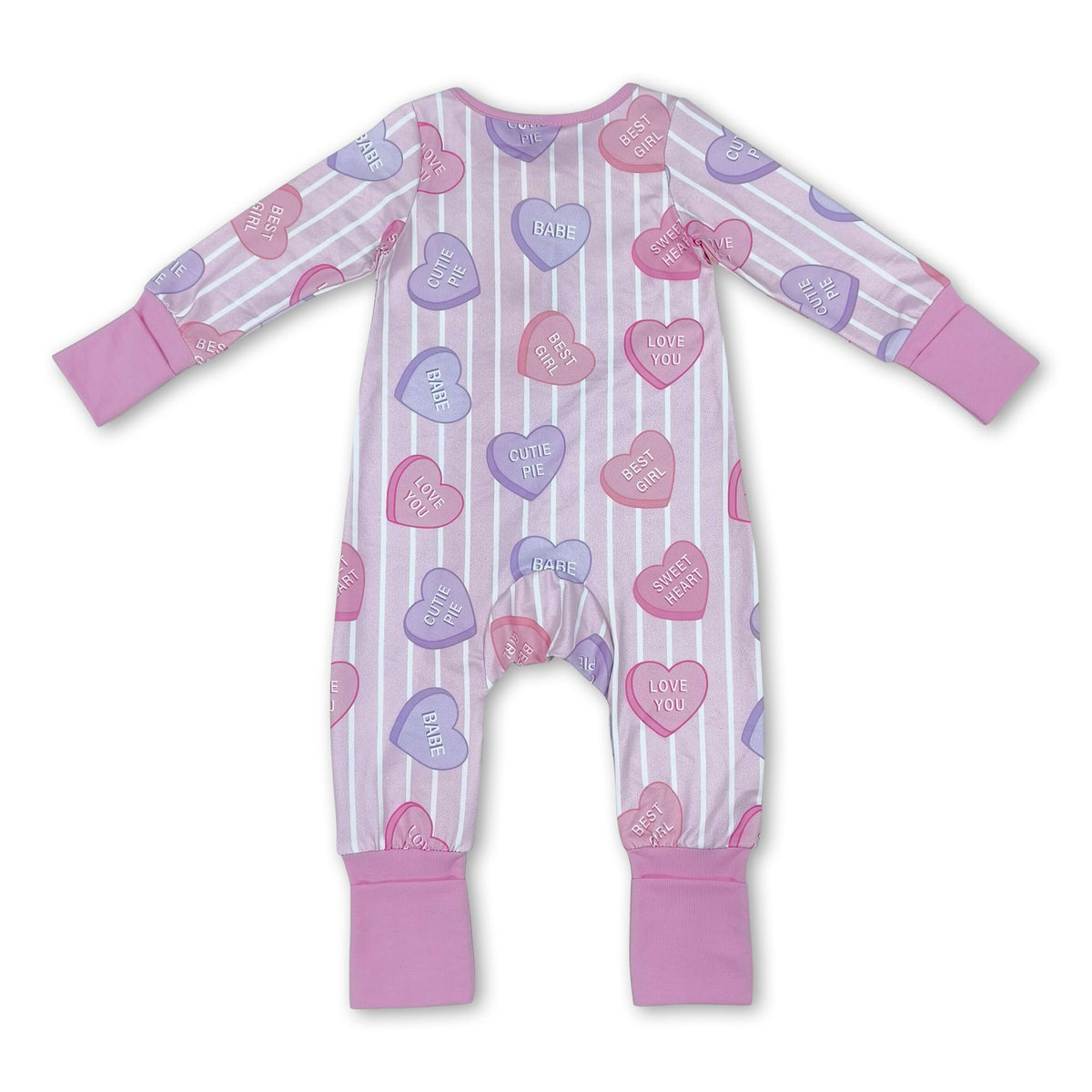 Heart stripe baby girls Valentine's zipper romper