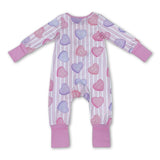 Heart stripe baby girls Valentine's zipper romper
