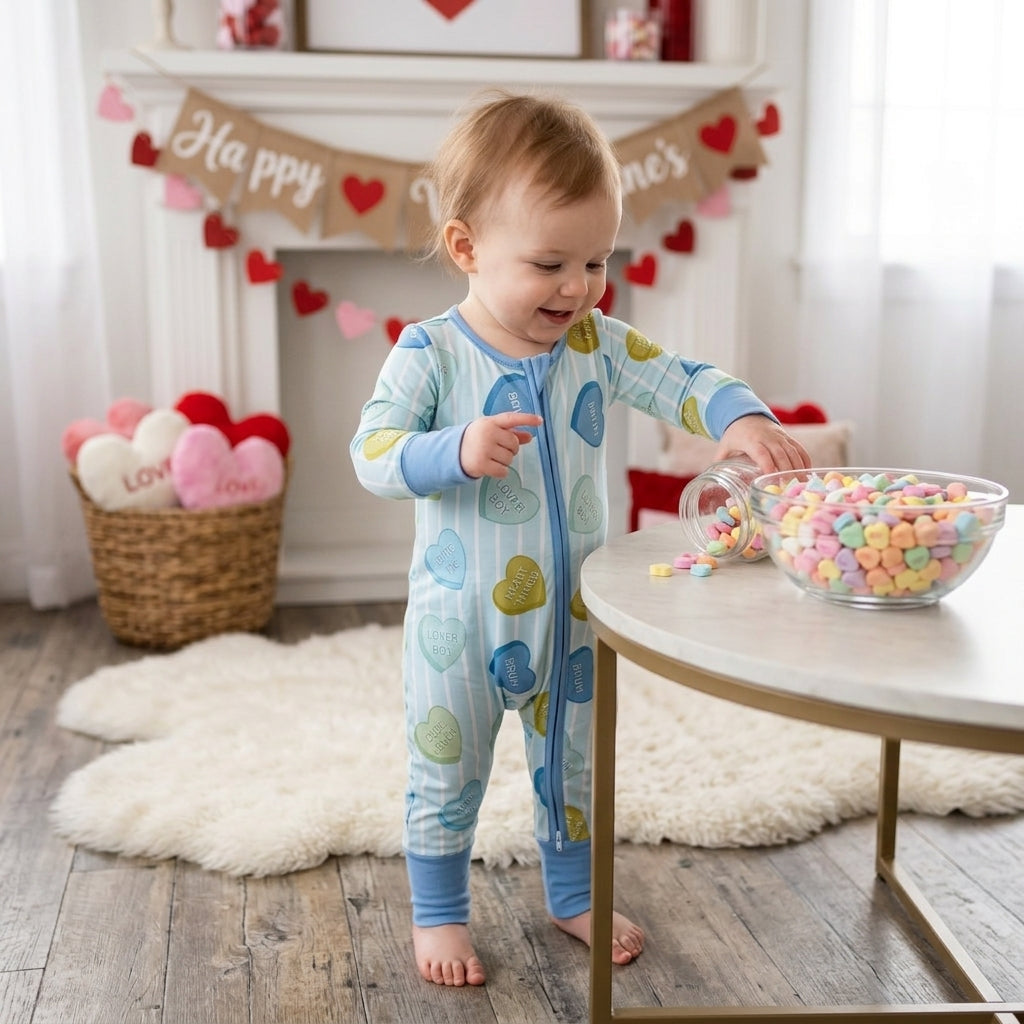 Heart stripe baby boy Valentine's zipper romper
