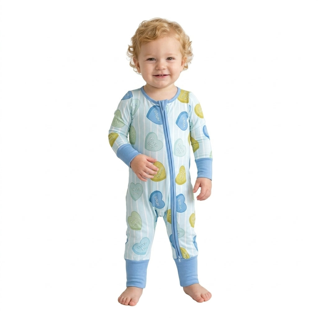 Heart stripe baby boy Valentine's zipper romper
