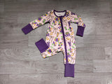Plaid bow crawfish baby girls Mardi Gras zipper romper