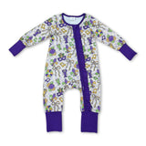 Plaid bow crawfish baby girls Mardi Gras zipper romper