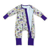 Plaid bow crawfish baby girls Mardi Gras zipper romper