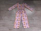 Long sleeves crown donut girls Mardi Gras jumpsuit