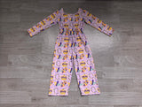 Long sleeves crown donut girls Mardi Gras jumpsuit