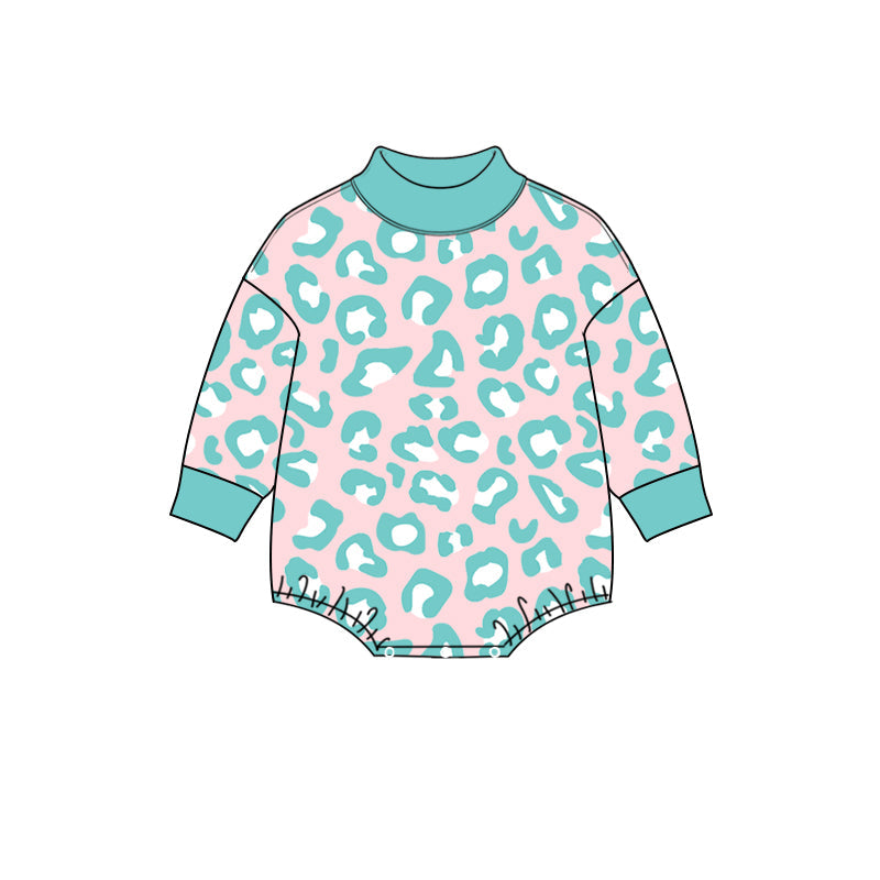 Mint leopard camo baby boy active mock neck romper