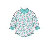Mint leopard camo baby boy active mock neck romper