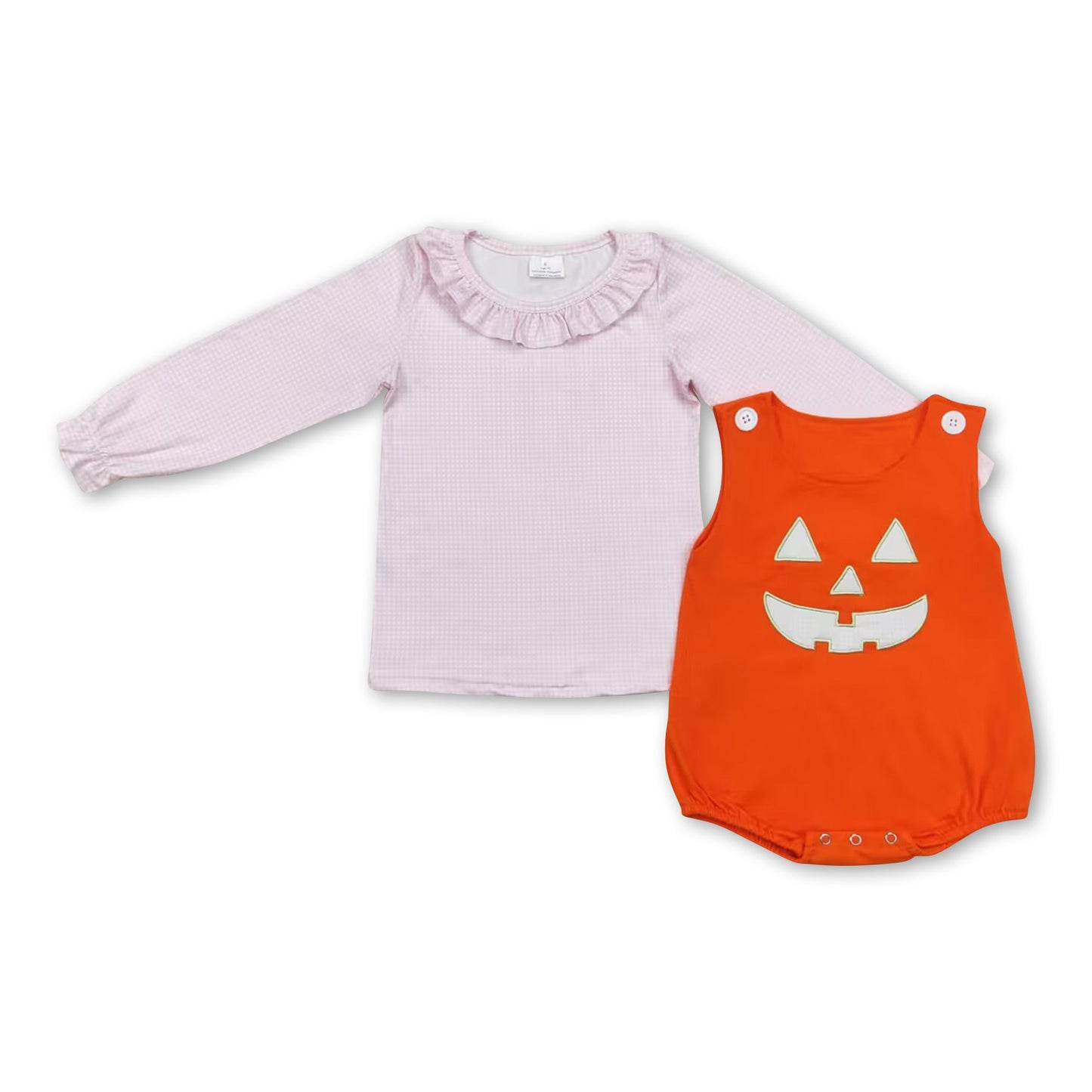 Pink plaid top orange romper baby girls Halloween set