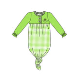 Long sleeves green face plaid Christmas infant baby gown