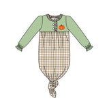 Long sleeves pumpkin plaid fall infant baby gown