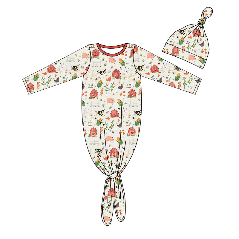 Long sleeves pig cow farm infant baby gown