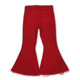 Red adjustable waistband kids girls denim pants