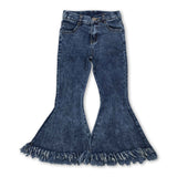 Light tassels denim pants girls bell bottom jeans