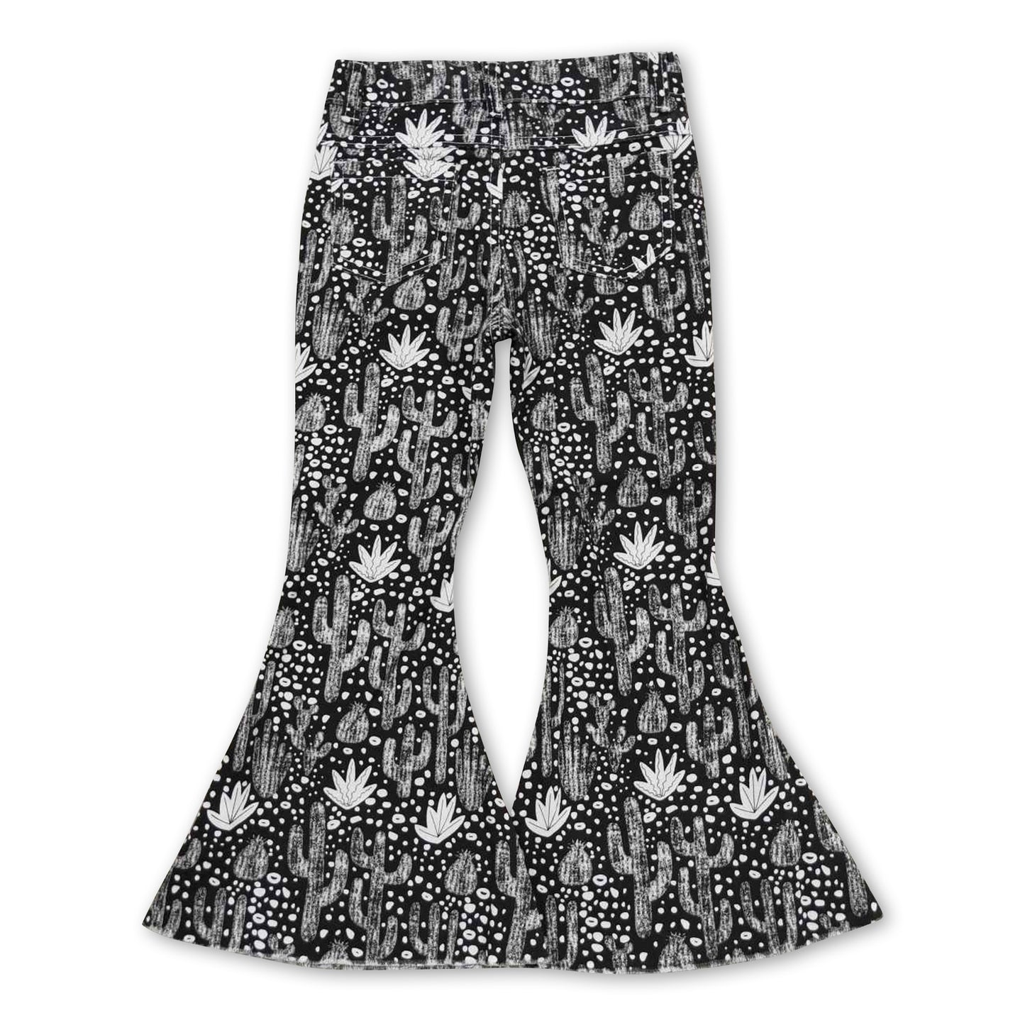 Black cactus denim pants kids girls bell bottom jeans