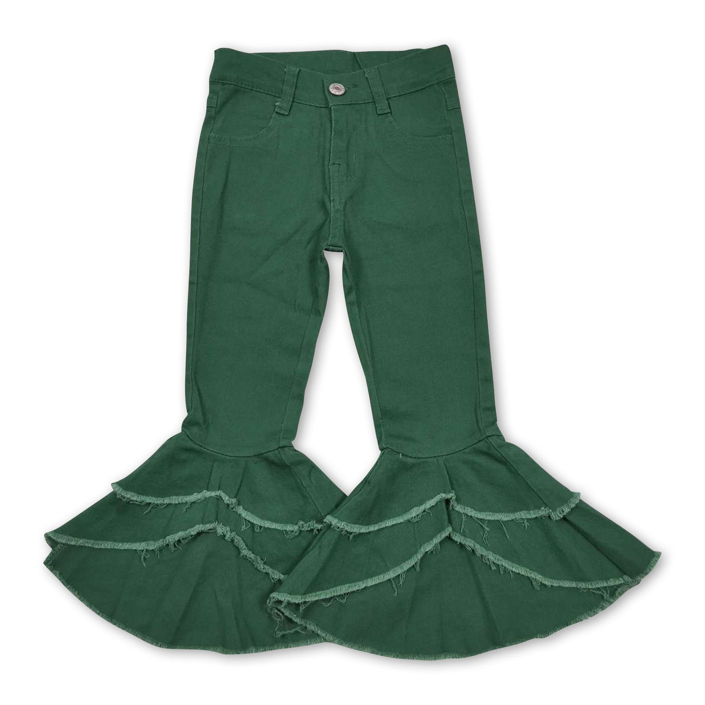 Green ruffle bell bottom pants baby girls jeans