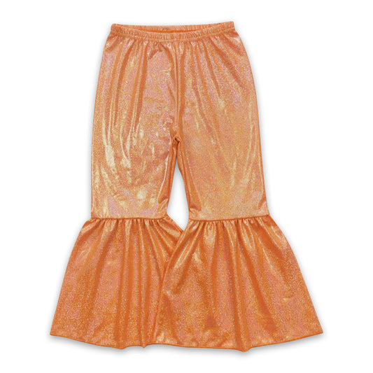 Orange shinny baby girls bell bottom pants