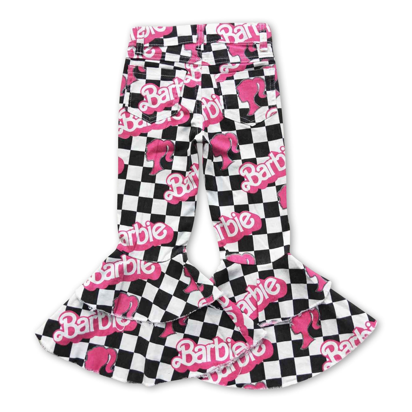 Black plaid party girls bell bottom jeans