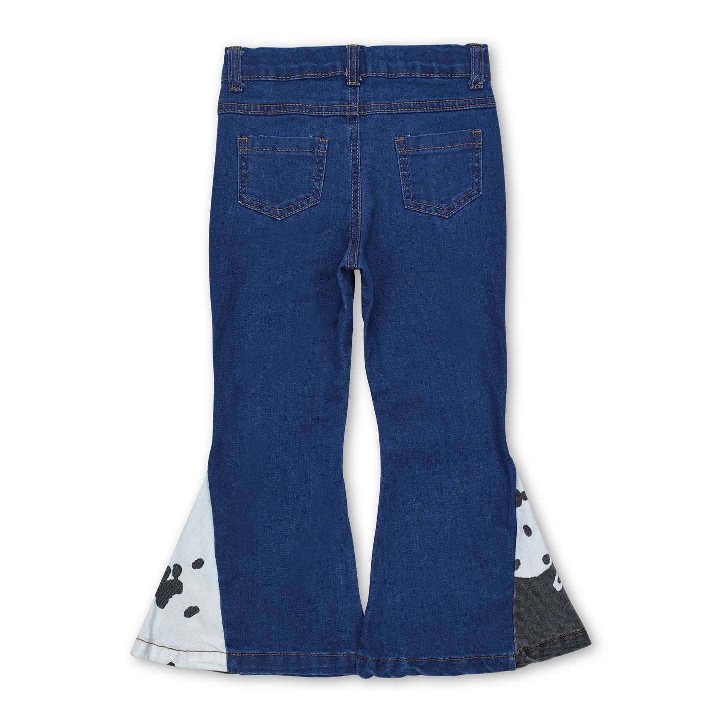 Black cow print bell bottom pants baby girls jeans