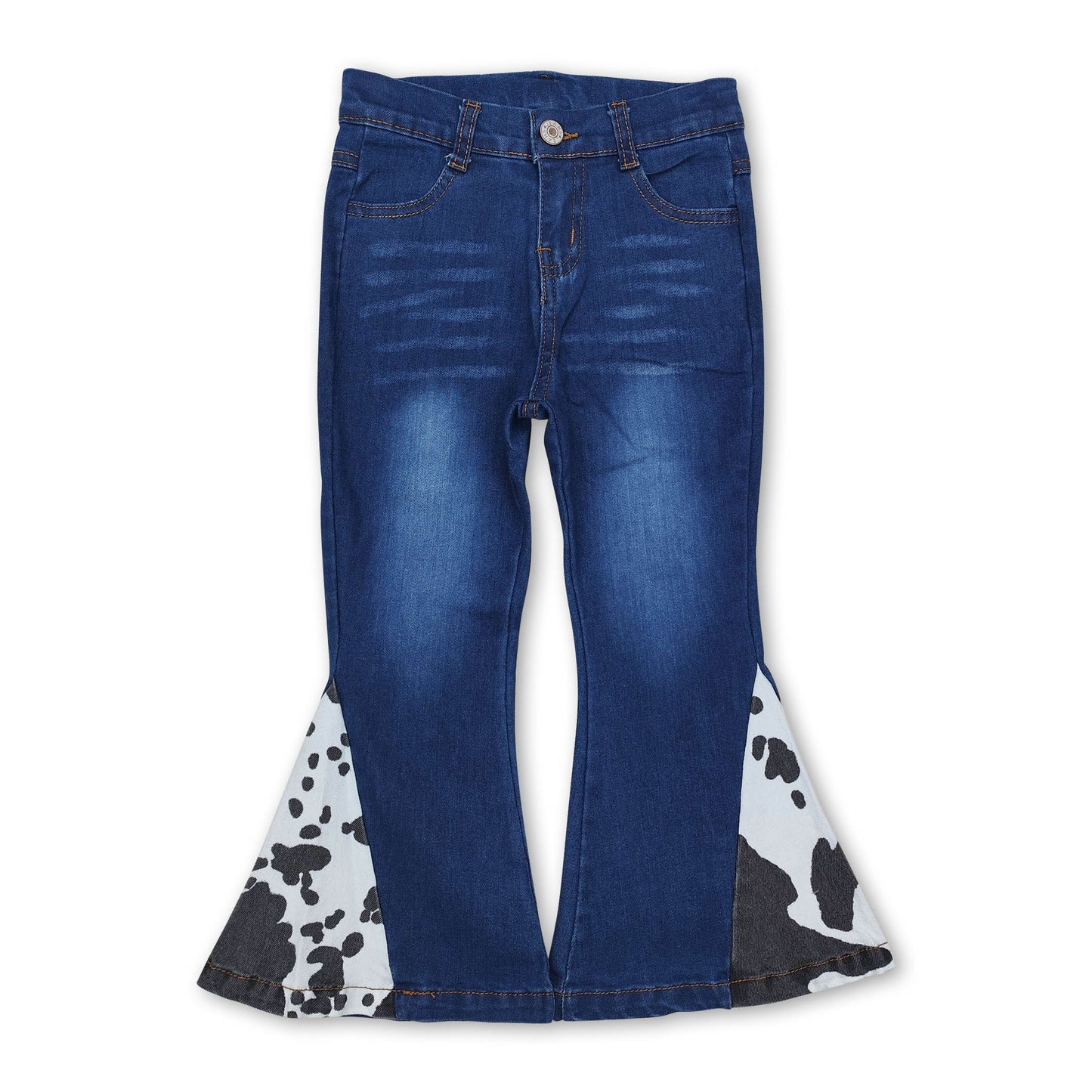 Black cow print bell bottom pants baby girls jeans