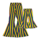 Purple green yellow stripe girls Mardi Gras jeans