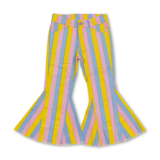 Pink yellow light blue stripe denim pants kids girls easter jeans