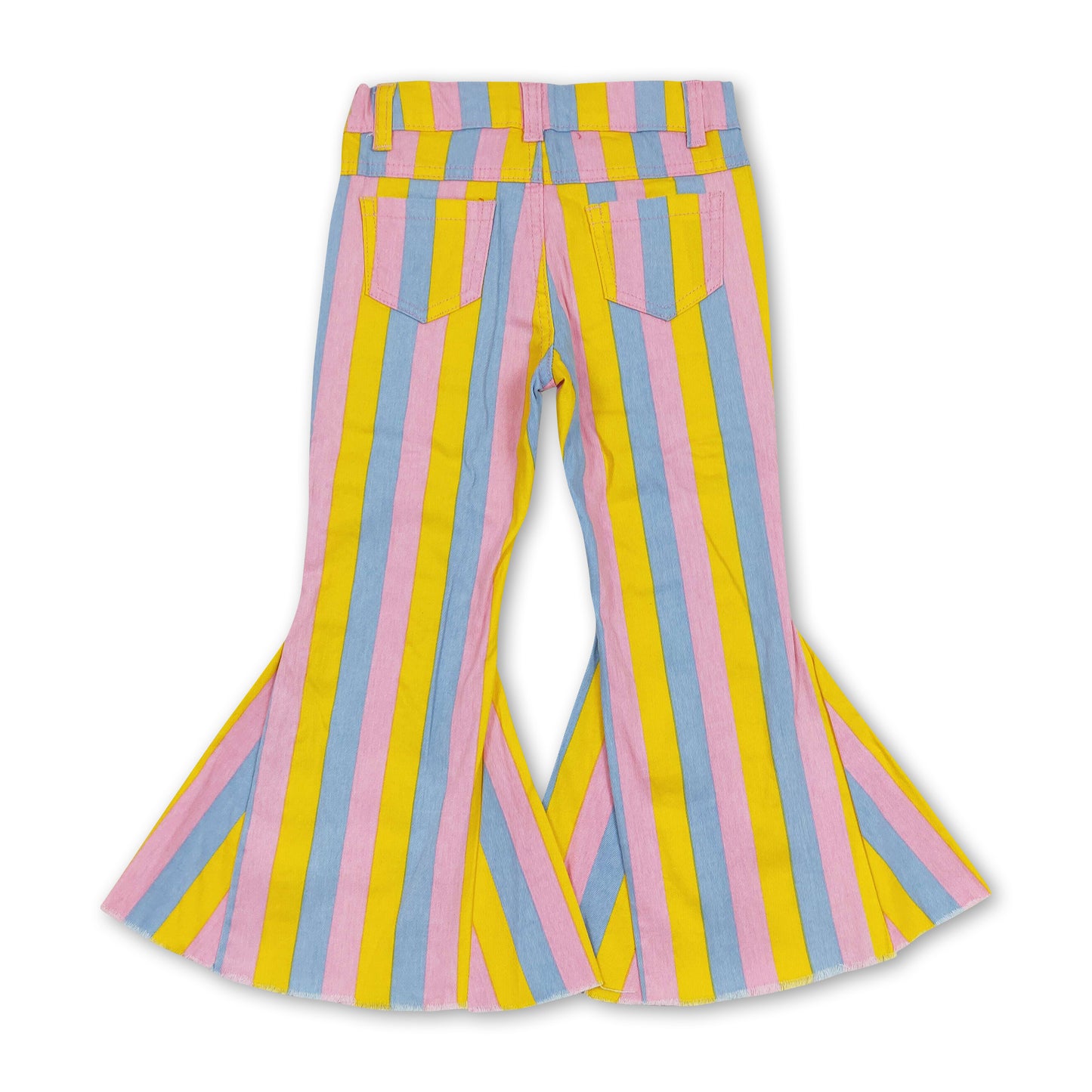 Pink yellow light blue stripe denim pants kids girls easter jeans