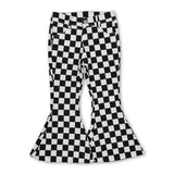Black plaid denim pants girls bell bottom jeans