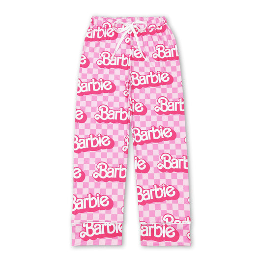 Pink plaid party adult pants women sleepwear bottom