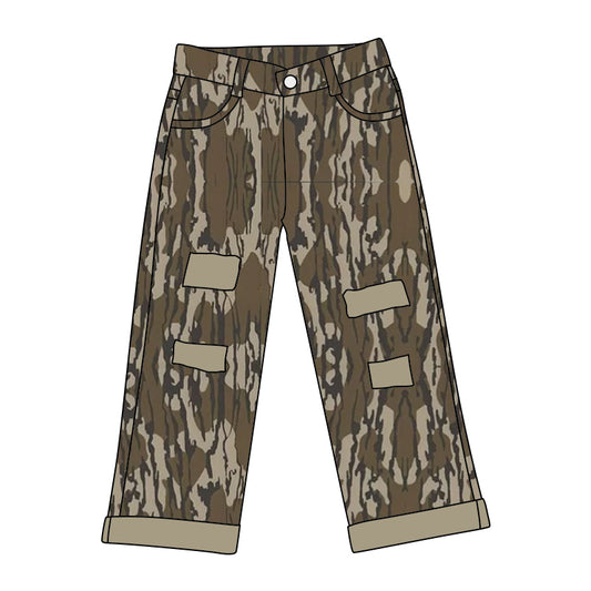 Olive camo denim pants hole kids boys jeans