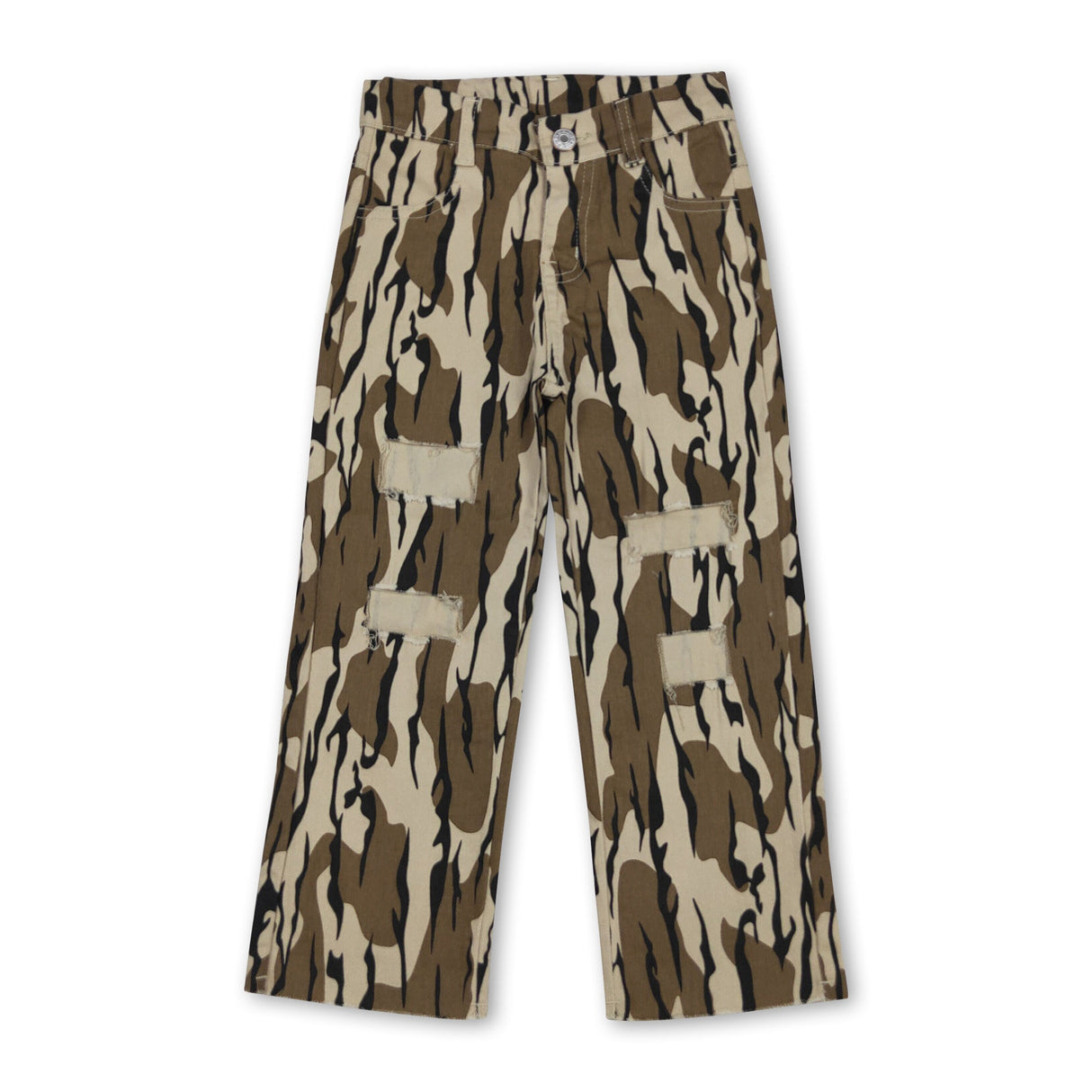 Olive camo denim pants hole kids boys jeans