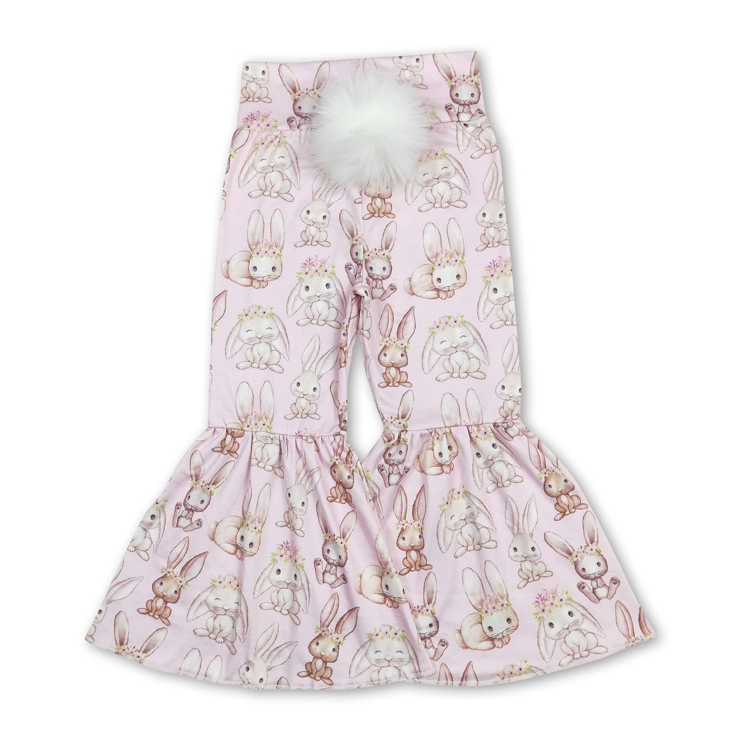 Pink bunny baby girls easter bell bottom pants