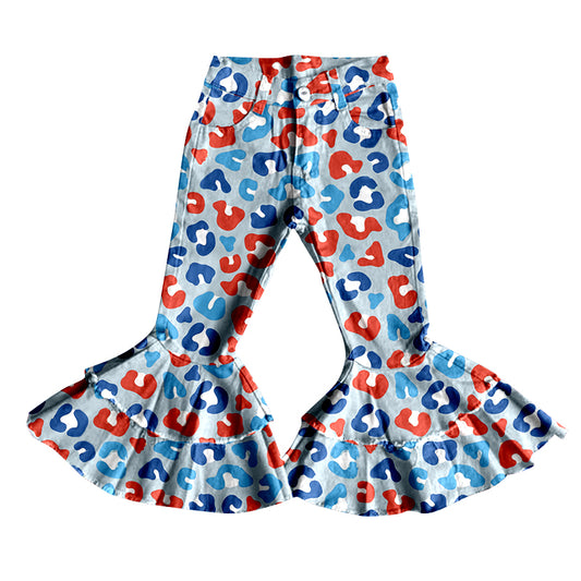 Red blue leopard bell bottom pants girls 4th of july jeans