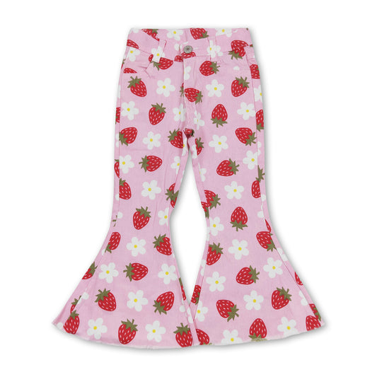 Pink flower strawberry baby girls jeans
