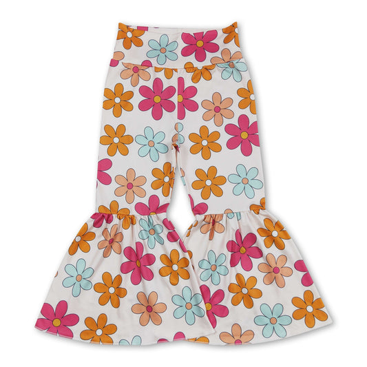 Colorful flower kids girls bell bottom pants