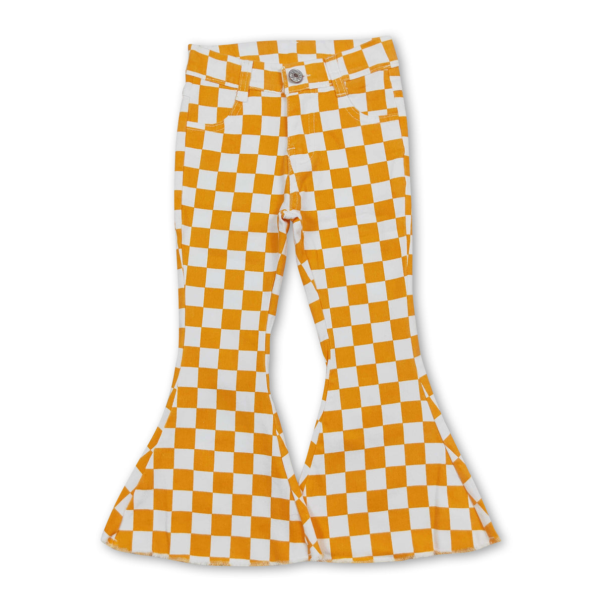 Yellow plaid flare jeans girls denim pants