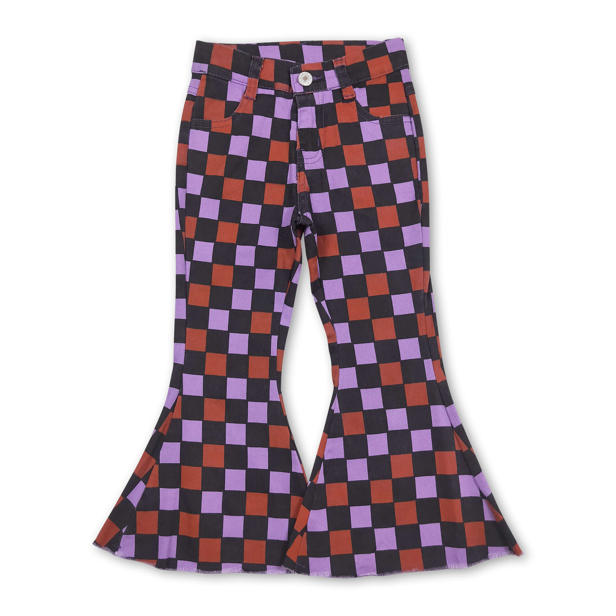 Orange purple plaid kids girls Halloween jeans